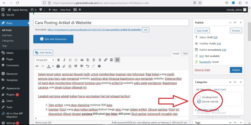 menentukan kategori artikel